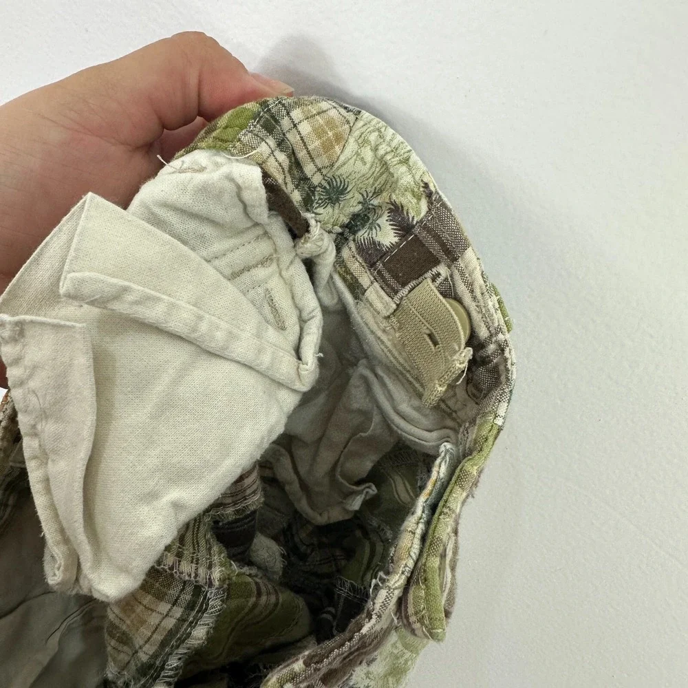 Old‎ Navy Cargo Shorts Toddler Boys 4T Green Patchwork Plaid Tropical Pineapple